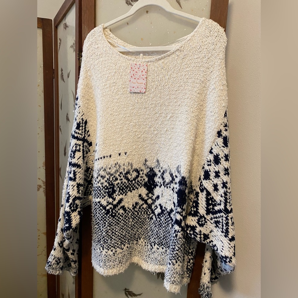 Free People Midnight Beach Evening Ivory Combo Pullover Sweater Size XL NWT